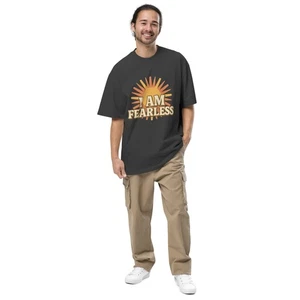 Voiceritzy Oversized Faded T-Shirt I Am Fearless Retro Psychedelic Tee - Picture 1 of 9