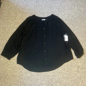 NWT Sonoma Womens Button Down Tunic Shirt Plus Size 3X Black Lightweight Rayon - Picture 1 of 9