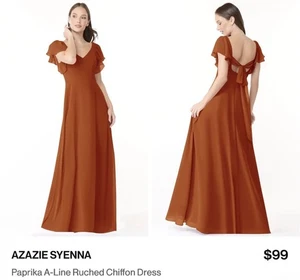 AZAZIE SYENNA Color Paprika A-Line Ruched Chiffon Dress Size A6 Bridesmaid - Picture 1 of 16