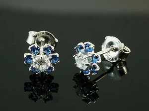 585 Weissgold Ohrstecker 1 Paar Blume Zirkonia saphir - Bild 1 von 2