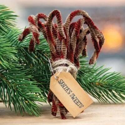 NUEVO Primitive Farmhouse CANDY BASTES PAQUETE DE 12 CHENILLE Navidad 4.5" L envejecido Foto 1 de 2