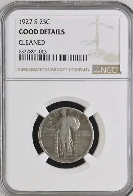 1927-S Standing Liberty Quarter NGC GOOD Details - Cleaned - Image 1 of 4