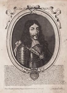 Louis XIII De France Roi King Portrait Gravure sur Cuivre Engraving 1680