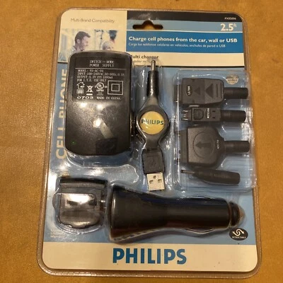 PHILIPS CELULAR MULTI CARREGADOR 2,5 PÉS DE COMPRIMENTO PAREDE DE CARRO USB PX05006 Novo - Imagem 1 de 2