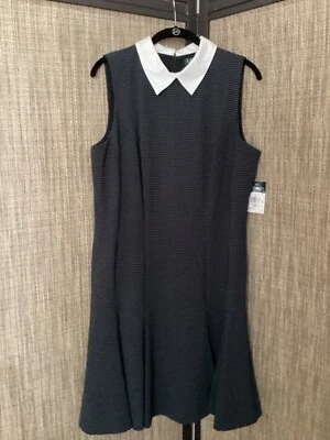 Lauren Ralph Lauren Sleeveless Black White Polka Dot Lined Fit Flare Dress Sz 14 - Image 1 of 4