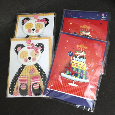 NEW - Lot of 4- Handmade 3D Terry Bear/Cake BIRTHDAY GREETING CARD+Envelopes NWT - Image 1 of 4