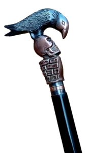Nautical Antique Finish Raven on skeleton Head Handle Black wooden walking stick - Bild 1 von 8