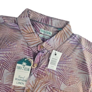 Tenth + Ocean F112X4044 Herren Large lila Palmblatt S/S waschbares Leinenhemd - Bild 1 von 6