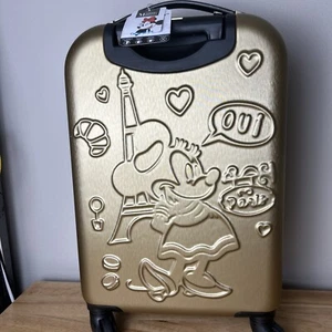 Rare BioWorld Disney Minnie Mouse Gold Paris 20 Inch Spinner Luggage Hard Shell - Picture 1 of 15