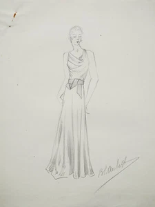 Taller Vionnet - Dibujo Original - Lápiz - Vestido con Cinturón 212 - Picture 1 of 2