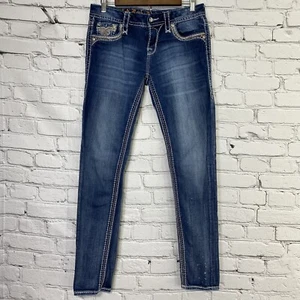 ROCK REVIVAL BETTY Easy Skinny Jeans Denim und Bling Größe 27 30x31 weiße Nähte - Bild 1 von 24