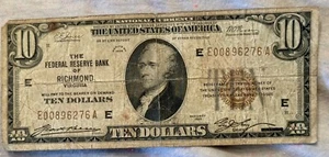 1929 $10.00 Note Richmond, VA. Creases, folds & stains. - Picture 1 of 2