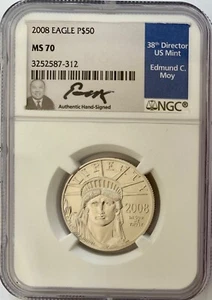 2008 $50 Half-Ounce Platinum Eagle NGC MS-70 EDMUND C. MOY - Picture 1 of 4