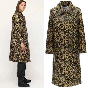 Stand Studio Elyssa Coat 34 Yellow Black Animal Printed Faux Leather Trench - Picture 1 of 15