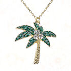 Green Rhinestone Palm Tree Pendant Necklace for Luau Beach Party