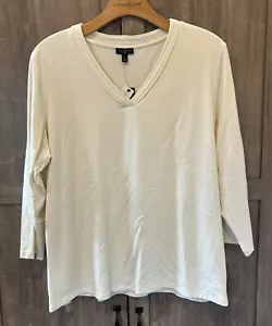 NWT Talbots 1X Top V Neck Long Sleeve Jersey Knit Ivory Stretch - Picture 1 of 11