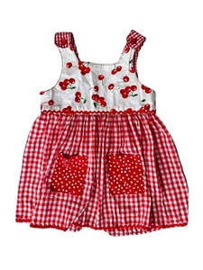 Cherry Red White Plaid Apron Dress Handmade For Girls - Size 4/5 - Picture 1 of 2