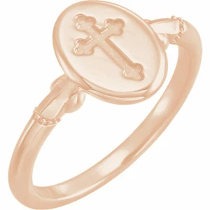 Oval Cross Signet Ring In 14K Rose Gold - Picture 1 of 2