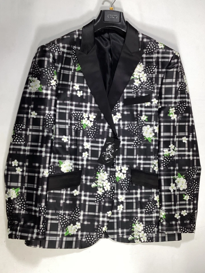 Chaqueta de esmoquin floral negra Angelino para hombre ropa formal NUEVA Foto 1 de 4
