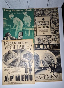 A & P Menu Grocery Four Store Flyers 1930s Favorite Dinners For Men Depression - Picture 1 of 5