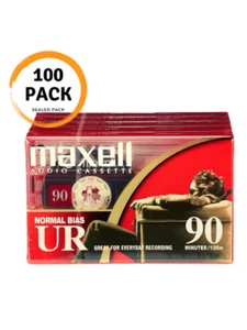 Maxell UR-90 Blank Audio Recording Cassette Tapes (100 Pack) 90 Min Normal Bias - Afbeelding 1 van 12