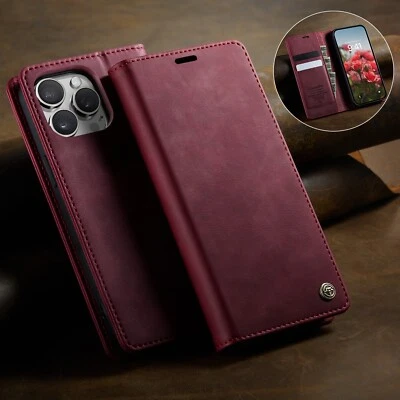 Para iPhone 17 16E 15 14 13 12 11 Pro Max Cuero PU Billetera Tarjeta Abatible Estuche Cubierta Foto 1 de 4