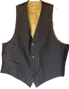 1940er ~ 50er Jahre 4 Taschen tief anthrazit Single & Double Offset Nadelstreifen Wollweste - Bild 1 von 9