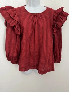 Universal Thread Damen Bluse 3/4 Arm Bauernbluse weinrot rot Rüschen Boho - Bild 1 von 7