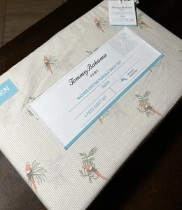 Tommy Bahama QUEEN Sheet Set NEW!!! MACAW FOREST Parrots PALM COTTON PERCALE - Picture 1 of 12