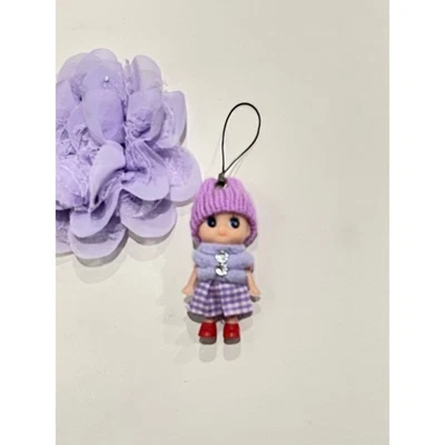 Lindo Mini Muñeca Llavero Adorno Colgante 3" Púrpura Conjunto Estrás Foto 1 de 4