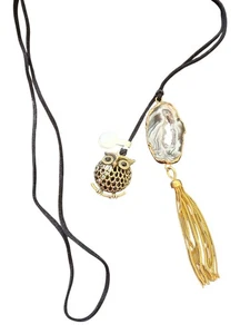 Colgante de piedra de ágata natural de Botswana con cordón de collar de cuero de búho dorado 30 pulgadas + - Imagen 1 de 3