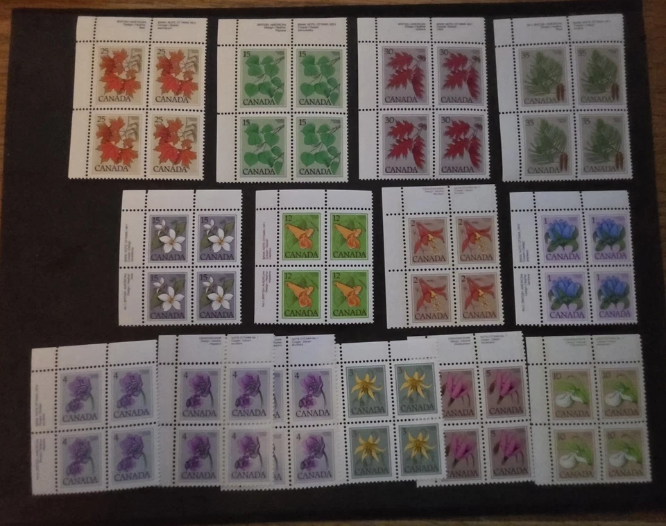 Lote de 14 bloques de estampillas de flores de Canadá como nuevas sin usar T19184 Foto 1 de 1