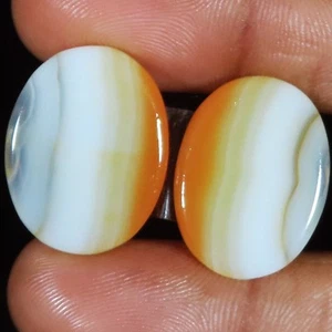 25.70 Ct Natural Banded Agate Pair Oval Cabs Loose Gemstone 15x22x3 mm GT-241 - Picture 1 of 6