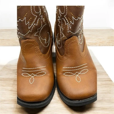 Wonder Nation Children’s Brown Faux Leather Square-Toe Western Cowboy Boots 9 - Image 1 of 4