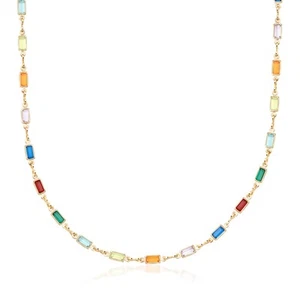 18K Gold Plated Multi Stone Crystal Baguette Necklace for Women - Made In Brazil - Bild 1 von 5