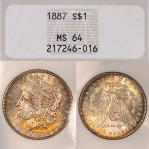 MS64 1887 $1 Morgan Silver Dollar, NGC Fatty Old Holder, Beautifully Toned - Picture 1 of 13