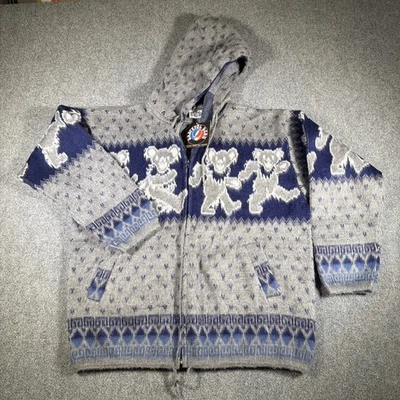 Eden's Rose Grateful Dead Alpaca Dancing Bear Steal Your Face Jacket Blue Large - Image 1 of 4