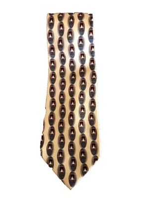 Roundtree & Yorke Neck Tie Beige with Green & Brown 100% Silk USA 57" X 4" - Image 1 of 4