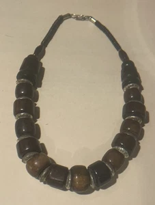 Vintage Large Bone Disc Necklace Brown - Picture 1 of 9