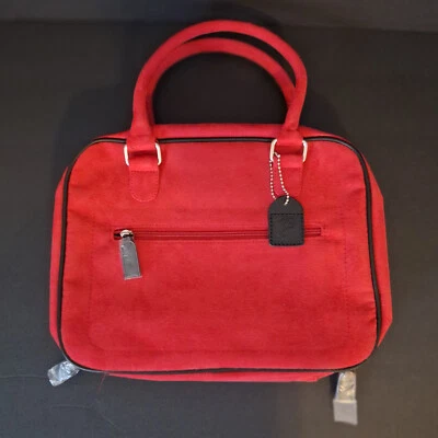 Lacome Cosmetic Makeup Bag Toiletries Soft Case  Red Suede  Home or Travel - NEW - Image 1 of 4