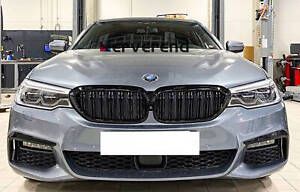 For BMW 5 Series G30 G31 Gloss Black Twin Slate Front Kidney Grill Grille 17-19
