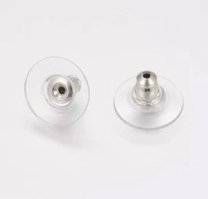 X 10 Silver Metal And Plastic Back Stoppers For Post Stud Earrings - Picture 1 of 3