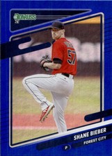 Shane Bieber 2021 Donruss Variation - Holo Blue #183  - Cleveland Guardians