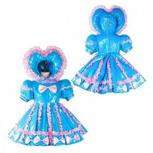 Vestido de PVC azul bloqueable Sissy French Maid Girl cosplay disfraces hechos a medida - Imagen 1 de 4