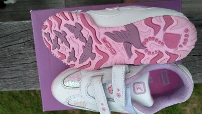 Clarks Niñas Talla 12 Jr Zapatillas Iluminadas Escarcha Brillo Blanco y Rosa Foto 1 de 4