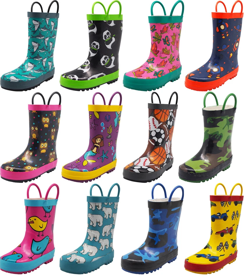 Norty Toddlers Kids Boys Girls Waterproof Rubber Printed Rain Boots SEE VIDEO - Image 1 of 1