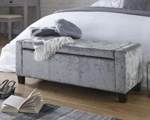 Grey Crushed Velvet Fabric Verona Storage Ottoman- LOCAL DELIVERY ONLY - Picture 1 of 1