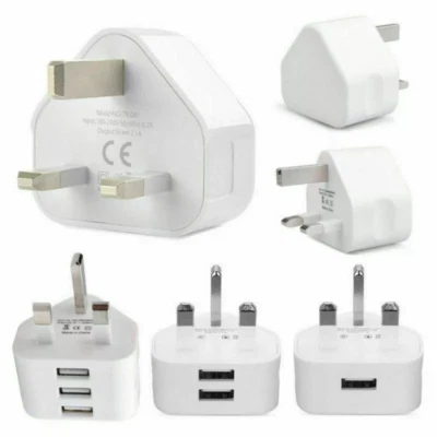 Cargador de pared adaptador de enchufe de red de 3 pines del Reino Unido 1/2/3 puertos USB doble para teléfonos tabletas - Imagen 1 de 4