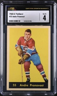 Parkhurst NHL🔥1960-61 #55 Andre Pronovost FRESHLY GRADED CSG 4 VG/EX Montreal🏒 - Image 1 of 2