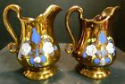 Antique (2) Hand Painted Copper Luster Pitchers Ireland 7.5" x 6" x 4.5" Excell